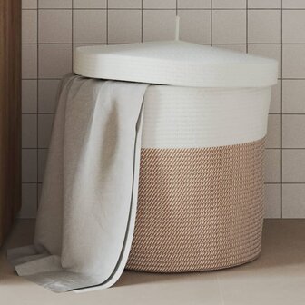 Opbergmand met deksel &Oslash; 40x35 cm katoen bruin en wit 1