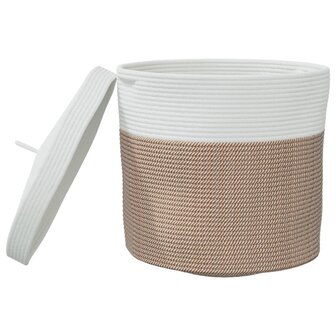 Opbergmand met deksel &Oslash; 40x35 cm katoen bruin en wit 4
