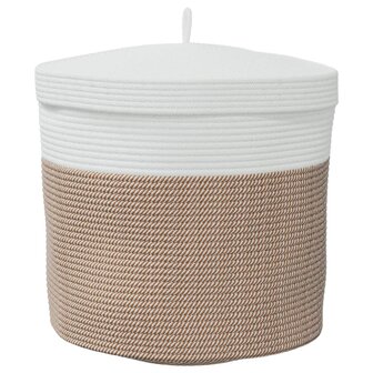 Opbergmand met deksel &Oslash; 40x35 cm katoen bruin en wit 6