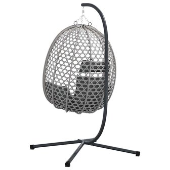 Hangstoel mand met standaard in grijs poly rattan 6