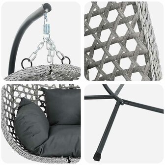 Hangstoel mand met standaard in grijs poly rattan 7