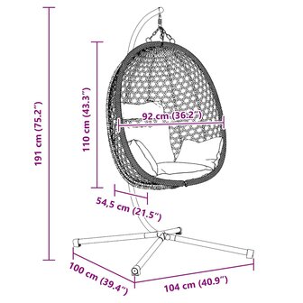 Hangstoel mand met standaard in grijs poly rattan 8