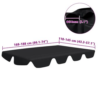 Vervangingsluifel voor schommelbank 188/168x145/110 cm zwart 6