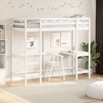 Hoogslaper met bureau massief grenenhout wit 80x200 cm 1