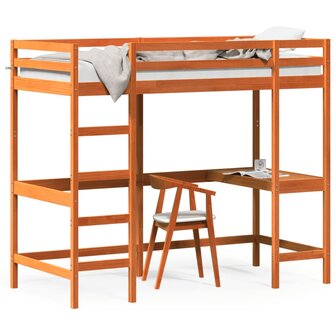 Hoogslaper met bureau massief grenenhout wasbruin 90x190 cm 2