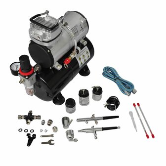 Airbrush Compressorset met 2 pistolen 2