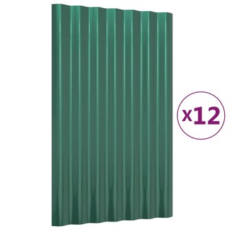 Dakpanelen 12 st 60x36 cm gegalvaniseerd staal groen 2