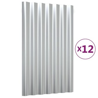Dakpanelen 12 st 60x36 cm gepoedercoat staal zilverkleurig 2
