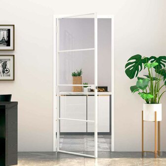 Binnendeur 83x201,5 cm gehard glas en aluminium smal wit 1