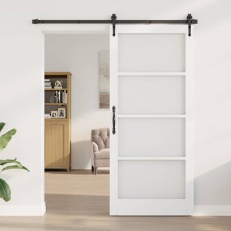Binnendeur met Glas Wit 93 x 211 cm Massief grenenhout en glas 1