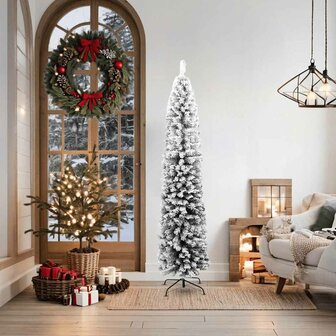Kunstkerstboom met sneeuw smal 180 cm PVC groen 2