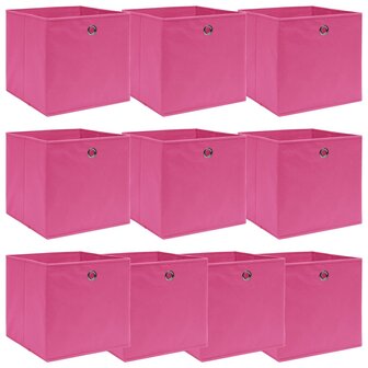 Opbergboxen 10 st 32x32x32 cm stof roze 1