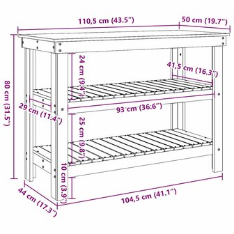 Werkbank Wasbruin 110.5 x 50 x 80 cm Massief grenenhout 9