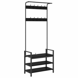Kapstok met plank Zwart eiken 75 x 34 x 184 cm Bewerkt hout 2
