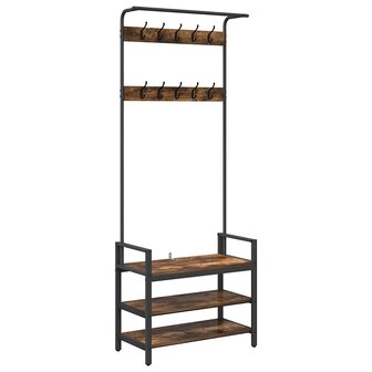 Kapstok met plank Gerookt eiken 75 x 34 x 184 cm Bewerkt hout 2