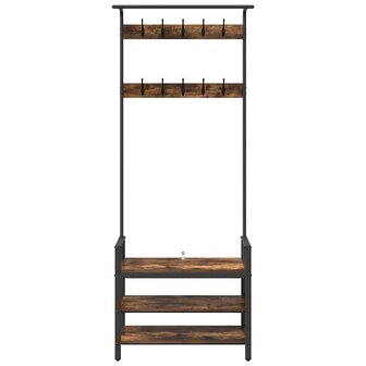 Kapstok met plank Gerookt eiken 75 x 34 x 184 cm Bewerkt hout 5