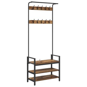 Kapstok met plank Oud hout 75 x 34 x 184 cm Bewerkt hout 2
