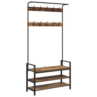 Kapstok met plank Oud hout 95 x 34 x 184 cm Bewerkt hout 2