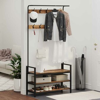 Kapstok met plank Oud hout 95 x 34 x 184 cm Bewerkt hout 4