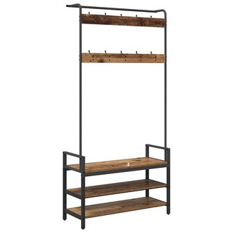 Kapstok met plank Oud hout 95 x 34 x 184 cm Bewerkt hout 7