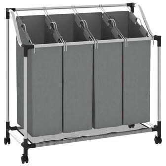 Wasmand met wielen 4 vakken grijs 2