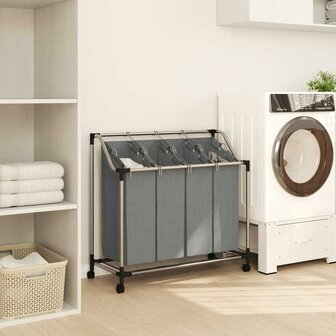 Wasmand met wielen 4 vakken grijs 3