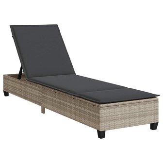 Ligstoel met kussens lichtgrijs 55x200x25,5cm polyrotan 2