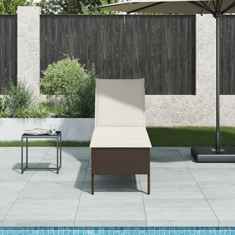 Ligstoel met kussen bruin 55x200x44cm polyrotan 1