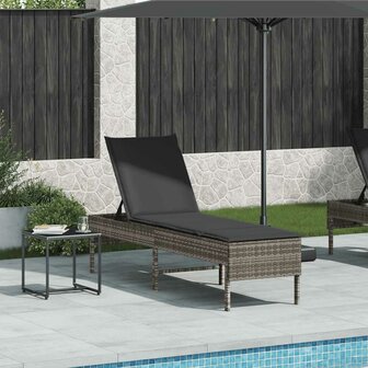Ligstoel met kussen grijs 55x200x44cm polyrotan 3