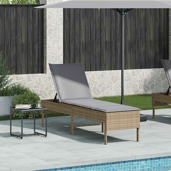 Ligstoel met kussen beige 55x200x44cm polyrotan 3