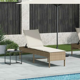Ligstoel met kussen beige 55x200x44cm polyrotan 3