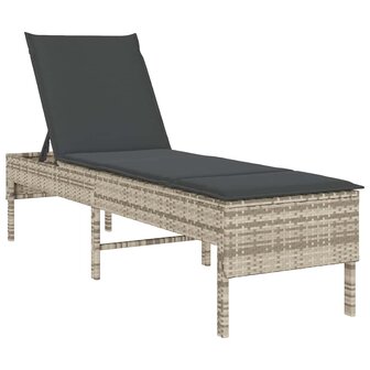 Ligstoel met kussen lichtgrijs 55x200x44cm polyrotan 2