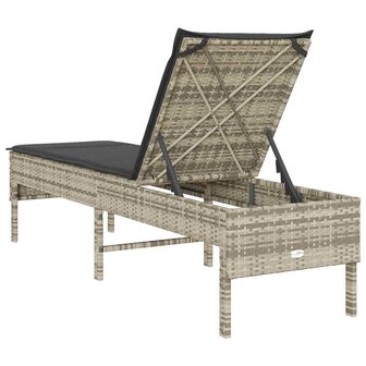 Ligstoel met kussen lichtgrijs 55x200x44cm polyrotan 7