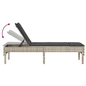 Ligstoel met kussen lichtgrijs 55x200x44cm polyrotan 8