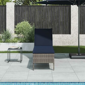 Ligstoel met kussen grijs 55x200x44cm polyrotan 1