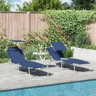 Ligstoel 2-persoon 2 pcs Blauw 58 x 188 x 77cm Stof 1