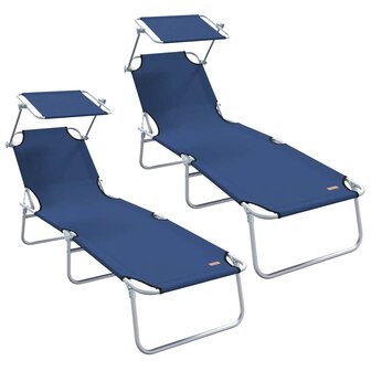 Ligstoel 2-persoon 2 pcs Blauw 58 x 188 x 77cm Stof 2