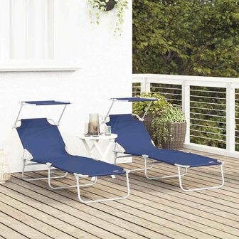 Ligstoel 2-persoon 2 pcs Blauw 58 x 188 x 77cm Stof 3