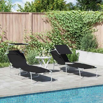 Ligstoel 2-persoon 2 pcs Zwart 58 x 188 x 77cm Stof 1
