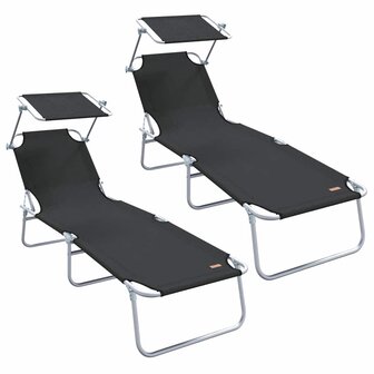 Ligstoel 2-persoon 2 pcs Zwart 58 x 188 x 77cm Stof 2