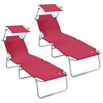 Opvouwbare Ligbedden 2 Stuks met Verstelbare Luifel Rode 600D Oxford Stof 2