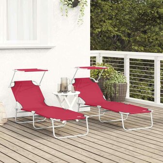 Opvouwbare Ligbedden 2 Stuks met Verstelbare Luifel Rode 600D Oxford Stof 3
