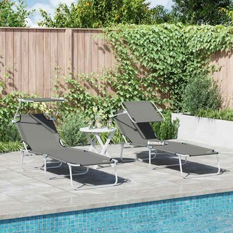 Vouwbare Ligbedden 2 Stuks Met Luifel Grijs 600D Oxford Stof 1