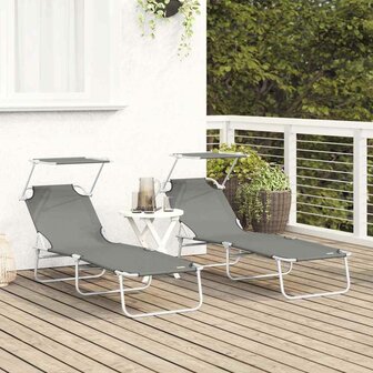 Vouwbare Ligbedden 2 Stuks Met Luifel Grijs 600D Oxford Stof 2