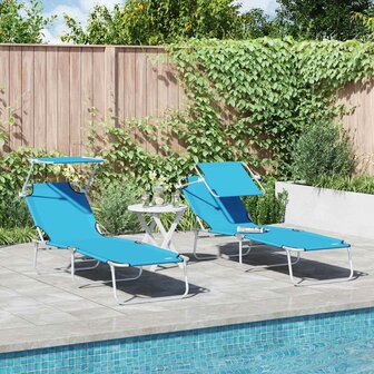 Opvouwbare Ligbedden 2 Stuks met Luifel - Helderblauwe 600D Oxford Stof 1