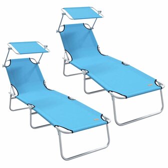 Opvouwbare Ligbedden 2 Stuks met Luifel - Helderblauwe 600D Oxford Stof 2