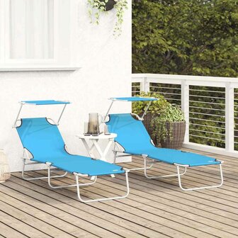 Opvouwbare Ligbedden 2 Stuks met Luifel - Helderblauwe 600D Oxford Stof 3