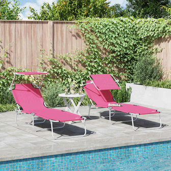 Ligstoel 2-persoon 2 pcs Roze 58 x 188 x 77cm Stof 1