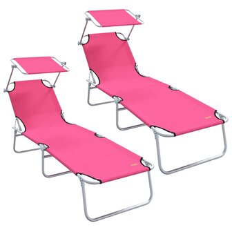 Ligstoel 2-persoon 2 pcs Roze 58 x 188 x 77cm Stof 2