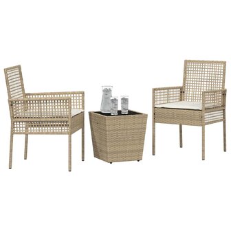 3-delige tuin bistroset met kussens in beige van poly riet 3
